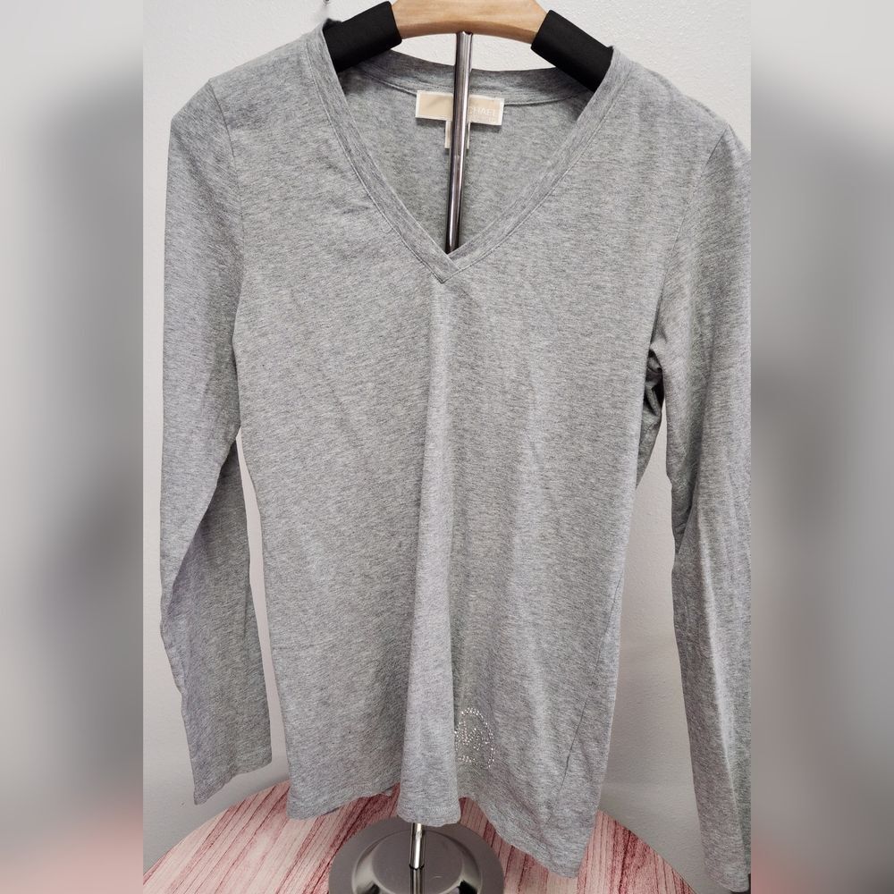 Michael Kors Gray Long Sleeve T-Shirt Blink Logo  Womens Size S Classic